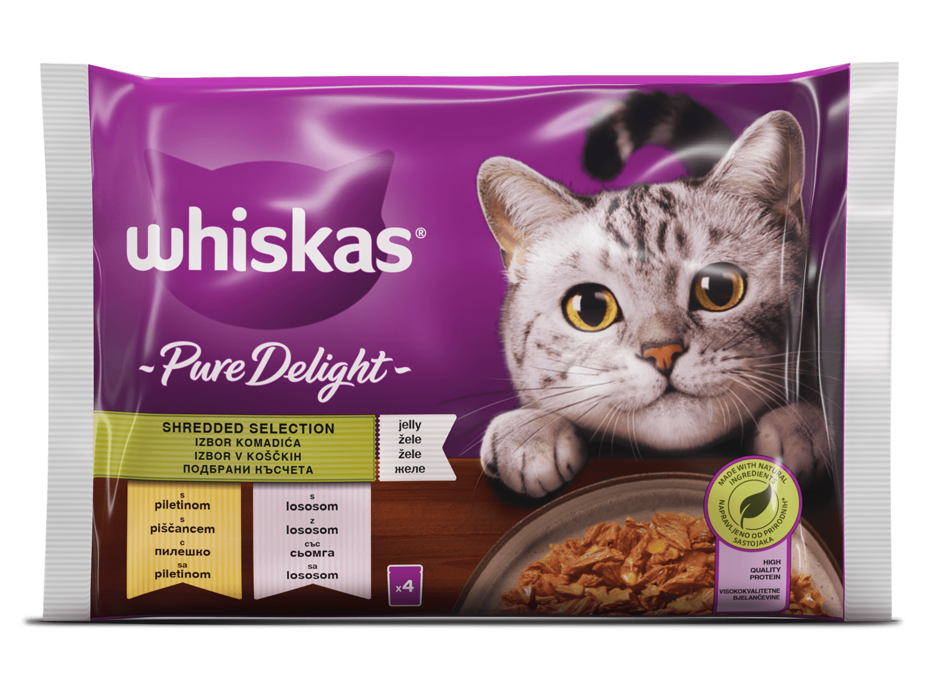 Whiskas Pure Delight vrečke IZBOR V KOŠČKIH 4 x 85 g